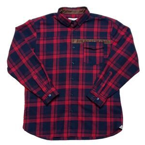 Flag Nor Fail Shirt Men XL Red Plaid Flannel Long Sleeve Button Up Outdoor